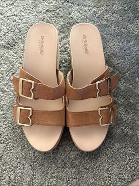 Dr. Scholl's Brown Double-Buckle Suede Slide Clogs